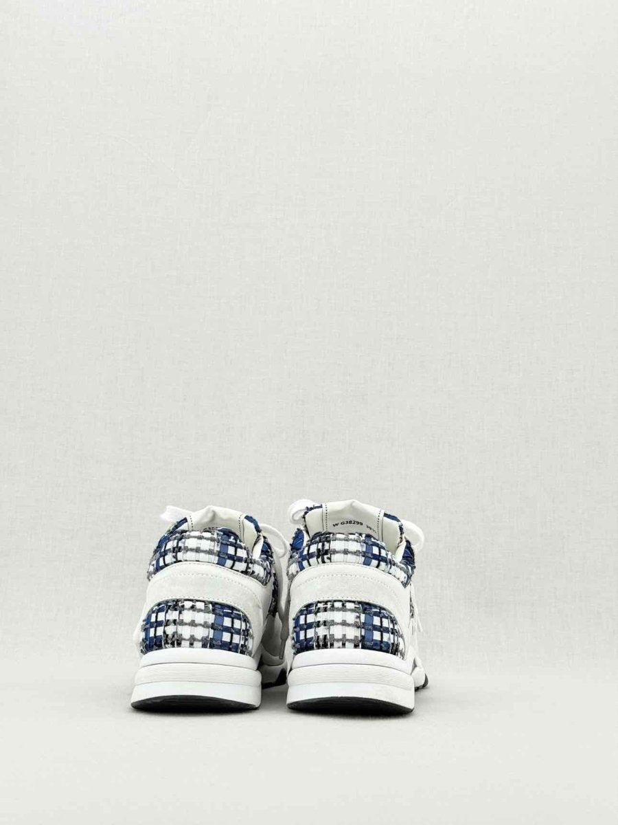 Pre - loved CHANEL CC Blue & White Size EU 39.5 Sneakers at Reems Closet