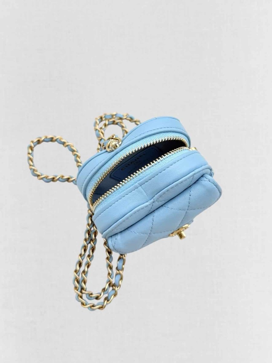 Pre-loved CHANEL CC in Love Heart Baby Blue Quilted Crossbody at Reems Closet