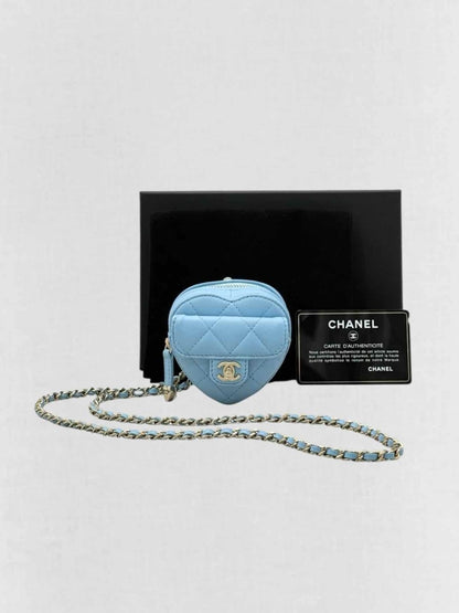 Pre-loved CHANEL CC in Love Heart Baby Blue Quilted Crossbody at Reems Closet