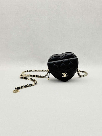 Pre-loved CHANEL CC in Love Heart Black Quilted Belt Bag at Reems Closet