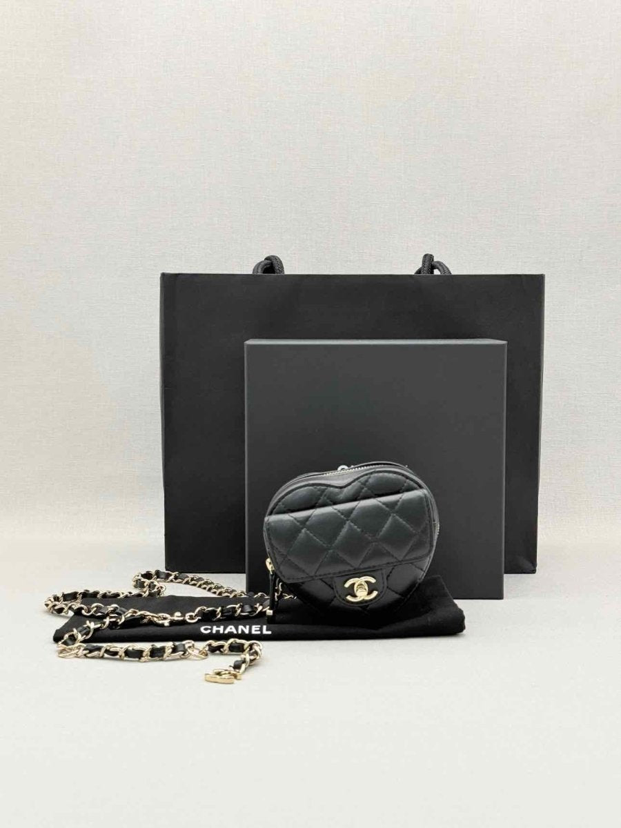 Pre-loved CHANEL CC in Love Heart Black Quilted Belt Bag at Reems Closet