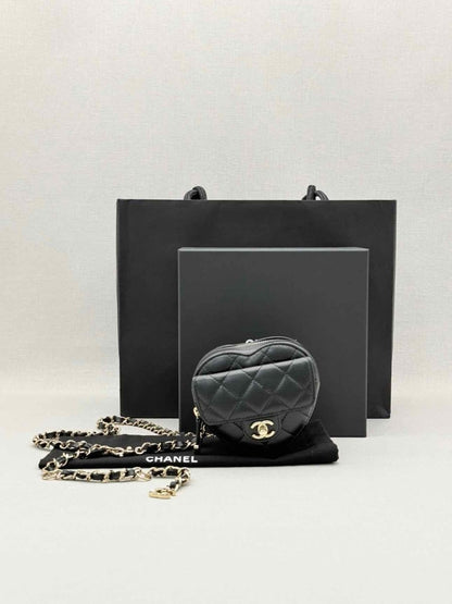 Pre-loved CHANEL CC in Love Heart Black Quilted Belt Bag at Reems Closet