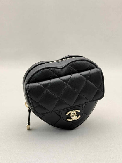 Pre-loved CHANEL CC in Love Heart Black Quilted Belt Bag at Reems Closet