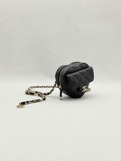 Pre-loved CHANEL CC in Love Heart Black Quilted Belt Bag at Reems Closet