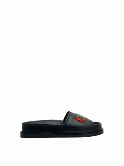 Pre - loved CHANEL Cha - Nel Black Multicolor Size EU 38.5 Sandals at Reems Closet