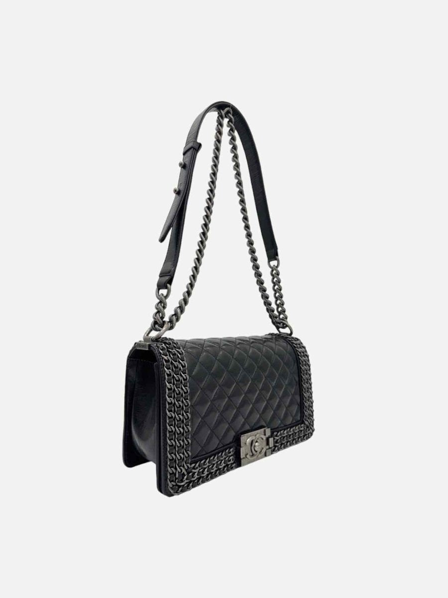 Pre - loved CHANEL Chain Boy Black Shoulder Bag at Reems Closet