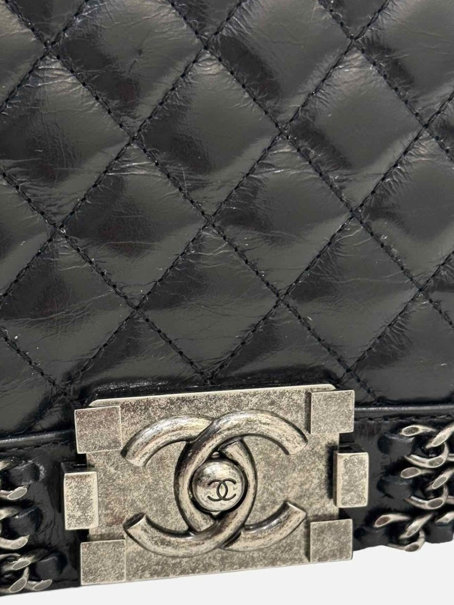 Pre - loved CHANEL Chain Boy Black Shoulder Bag at Reems Closet