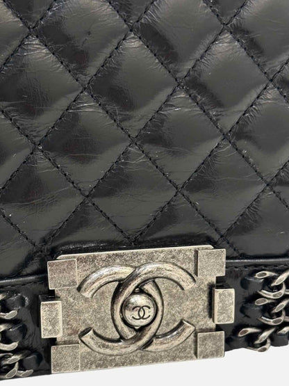 Pre - loved CHANEL Chain Boy Black Shoulder Bag at Reems Closet