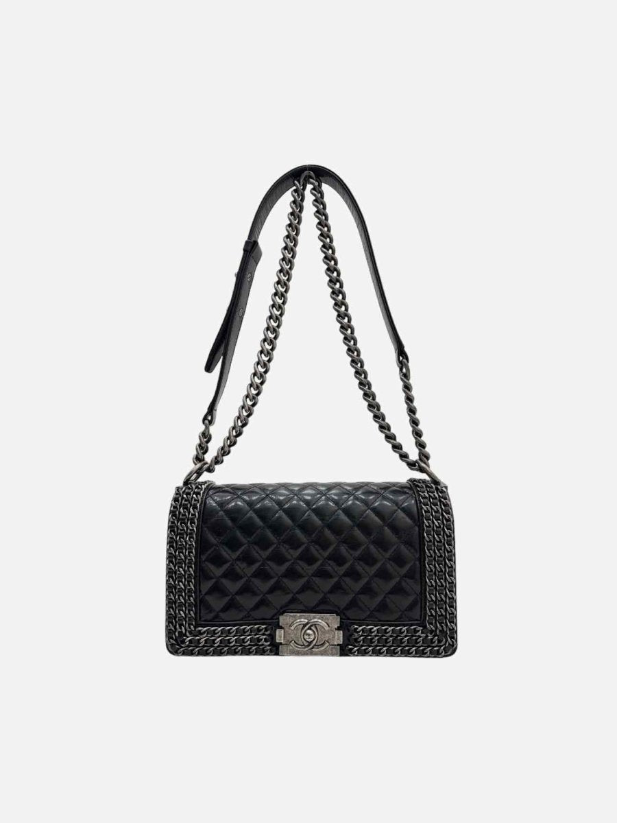 Pre - loved CHANEL Chain Boy Black Shoulder Bag at Reems Closet