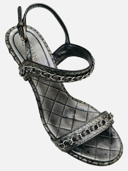 Pre - loved CHANEL Chain Link Silver Heeled Sandals at Reems Closet