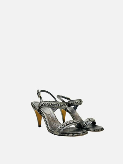 Pre - loved CHANEL Chain Link Silver Heeled Sandals at Reems Closet