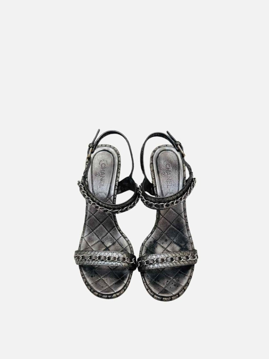 Pre - loved CHANEL Chain Link Silver Heeled Sandals at Reems Closet