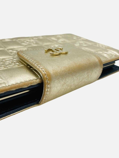 Pre - loved CHANEL Chocolate Bar Gold Embossed Continental Wallet at Reems Closet