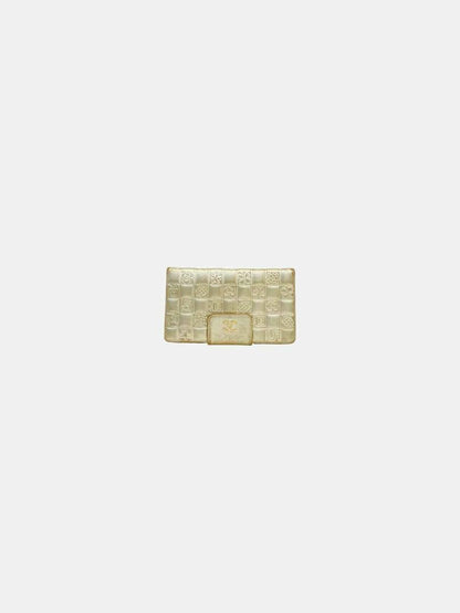 Pre - loved CHANEL Chocolate Bar Gold Embossed Continental Wallet at Reems Closet