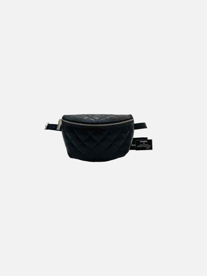 Pre - loved CHANEL Classic Black Quilted Belt Bag at Reems Closet