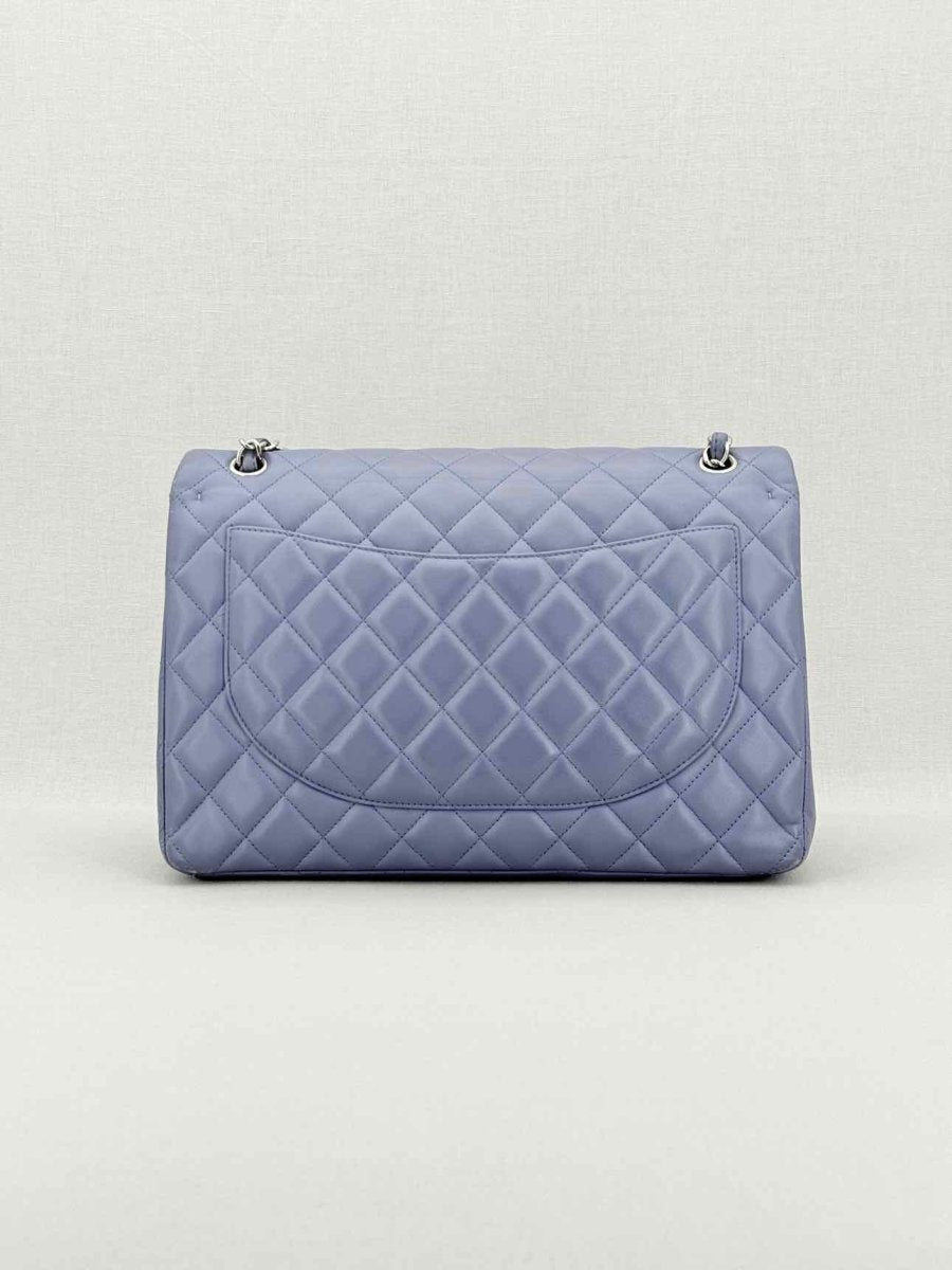 Pre - loved CHANEL Classic Double Flap Grey Quilted Shoulder Bag at Reems Closet