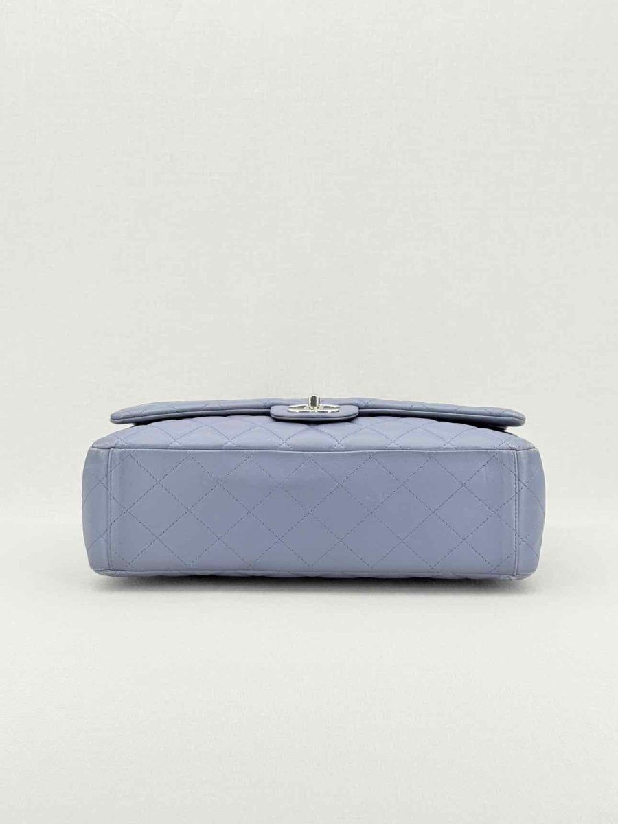 Pre - loved CHANEL Classic Double Flap Grey Quilted Shoulder Bag at Reems Closet