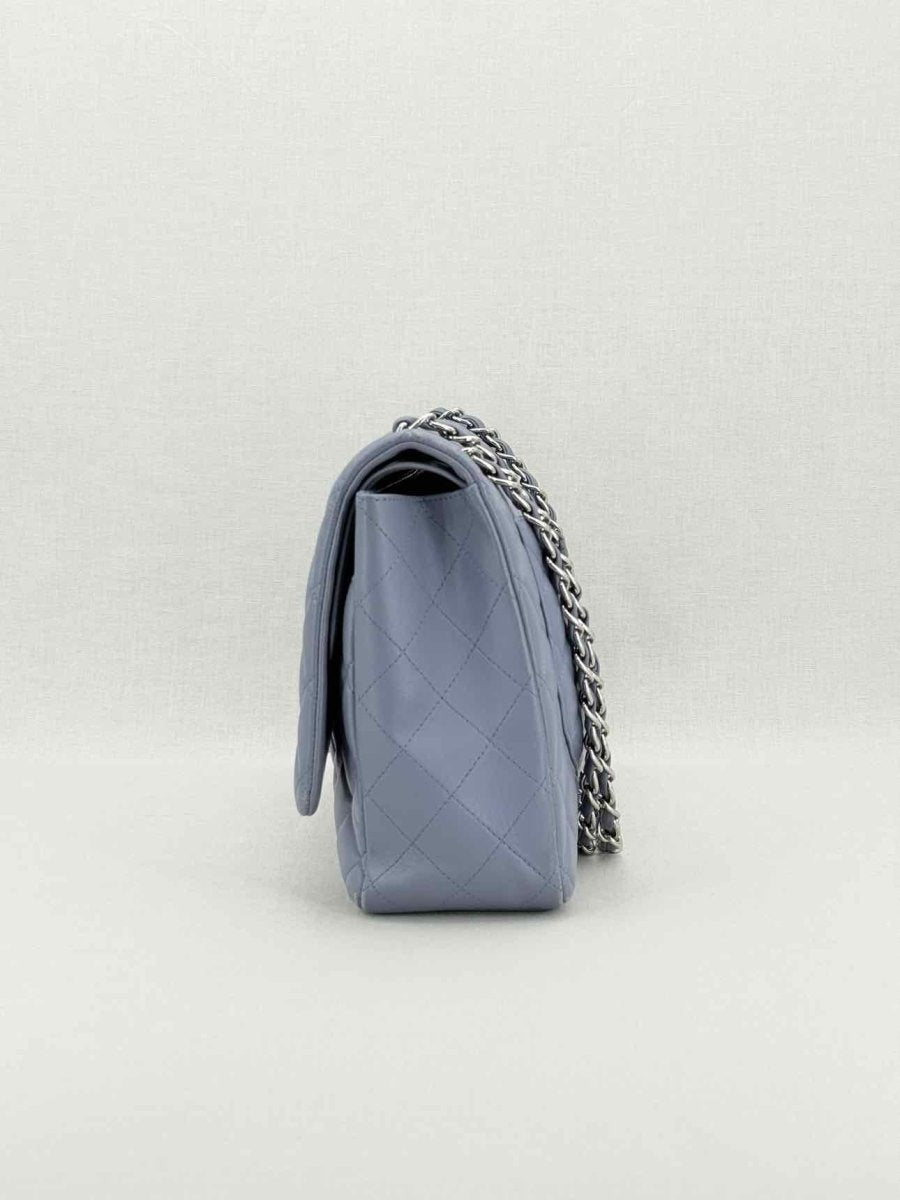 Pre - loved CHANEL Classic Double Flap Grey Quilted Shoulder Bag at Reems Closet