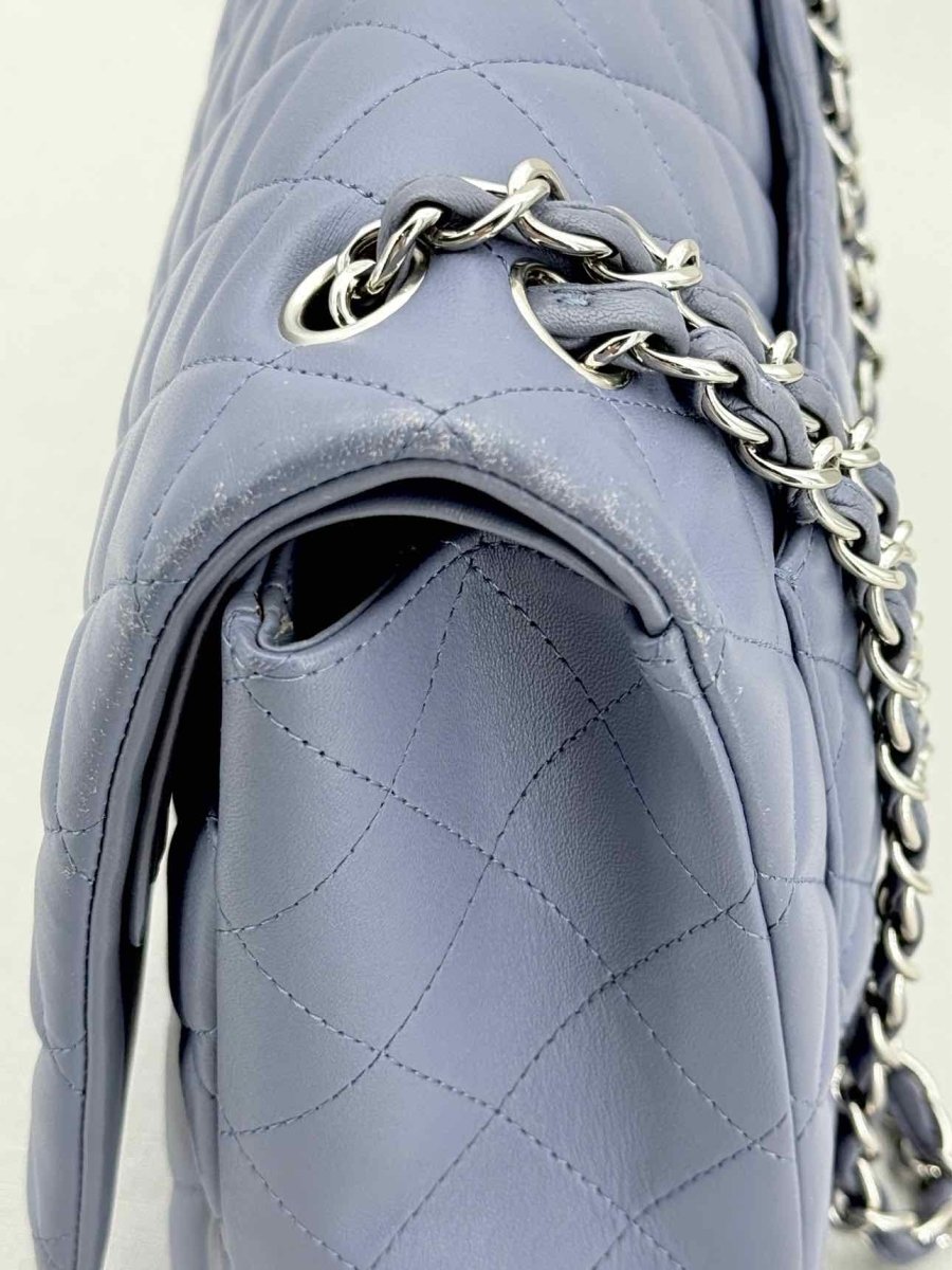 Pre - loved CHANEL Classic Double Flap Grey Quilted Shoulder Bag at Reems Closet