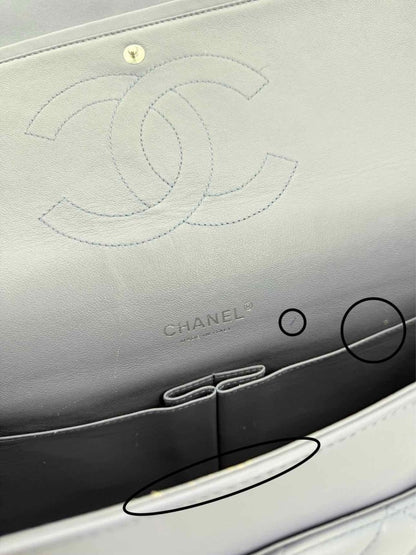 Pre - loved CHANEL Classic Double Flap Grey Quilted Shoulder Bag at Reems Closet