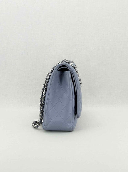 Pre - loved CHANEL Classic Double Flap Grey Quilted Shoulder Bag at Reems Closet