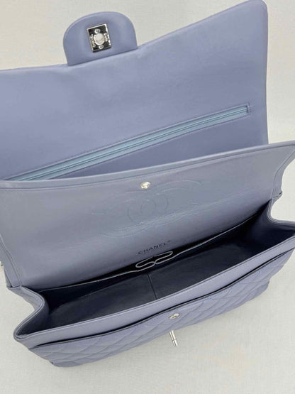 Pre - loved CHANEL Classic Double Flap Grey Quilted Shoulder Bag at Reems Closet