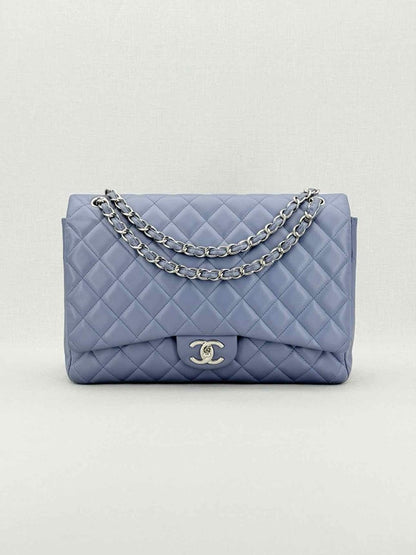 Pre - loved CHANEL Classic Double Flap Grey Quilted Shoulder Bag at Reems Closet