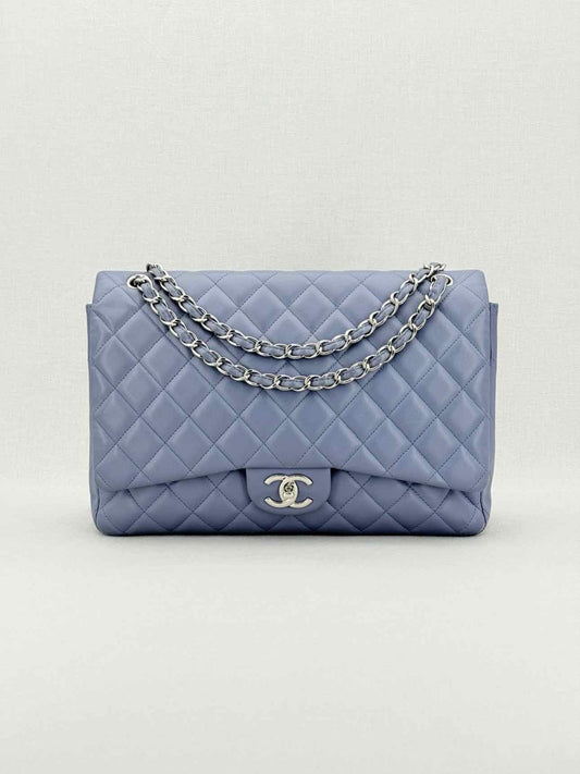 Pre - loved CHANEL Classic Double Flap Grey Quilted Shoulder Bag at Reems Closet
