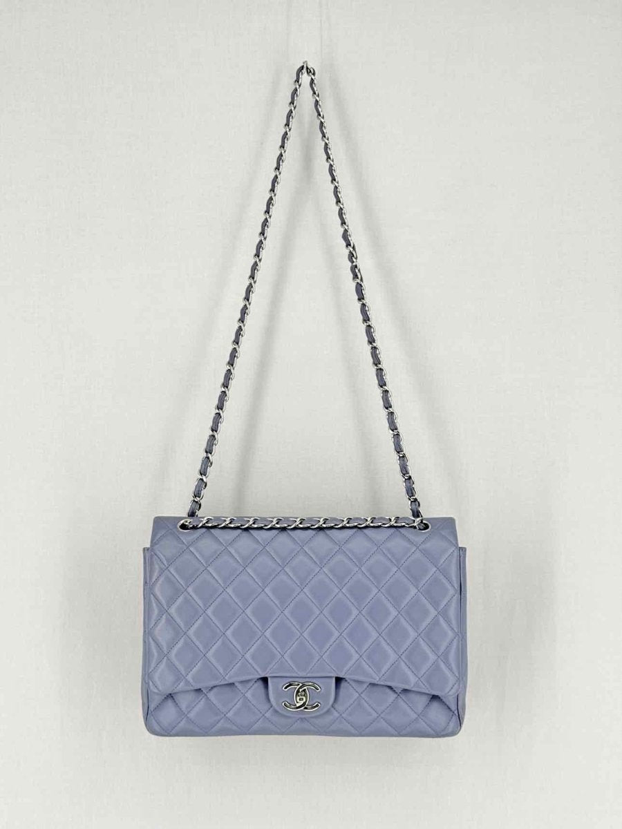 Pre - loved CHANEL Classic Double Flap Grey Quilted Shoulder Bag at Reems Closet