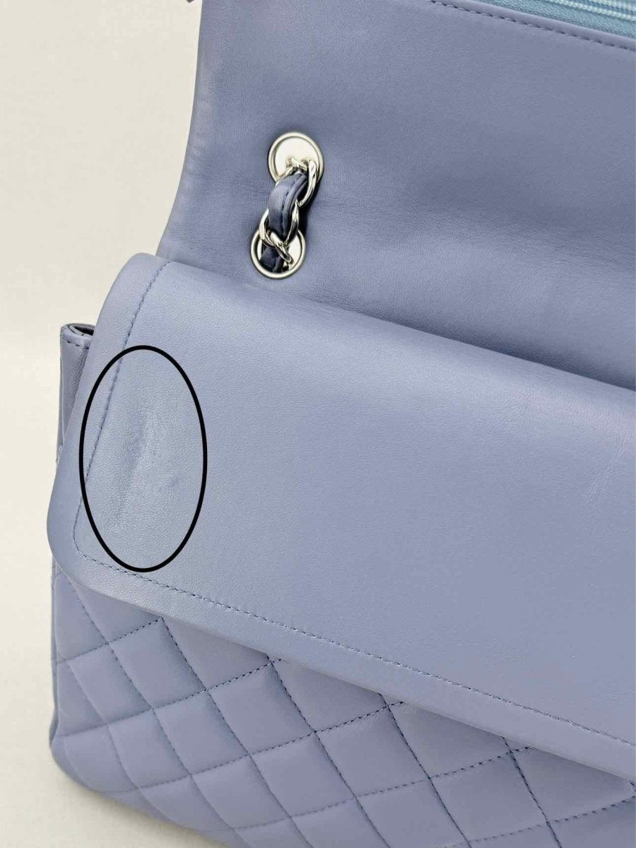 Pre - loved CHANEL Classic Double Flap Grey Quilted Shoulder Bag at Reems Closet