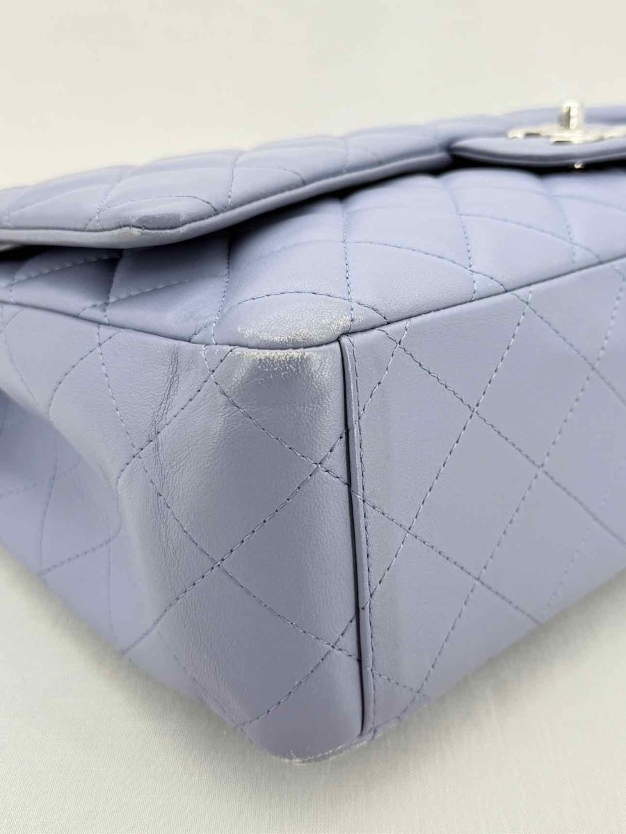 Pre - loved CHANEL Classic Double Flap Grey Quilted Shoulder Bag at Reems Closet