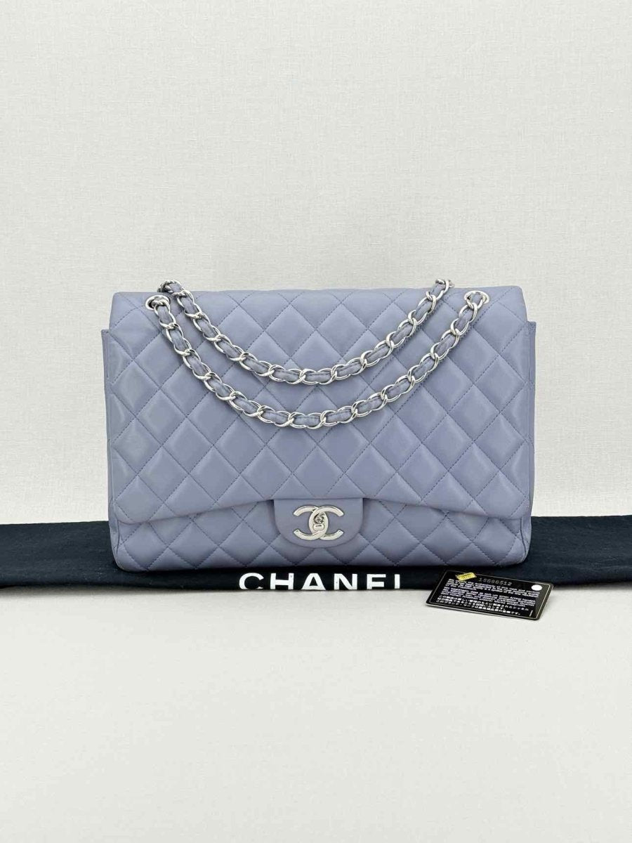 Pre - loved CHANEL Classic Double Flap Grey Quilted Shoulder Bag at Reems Closet