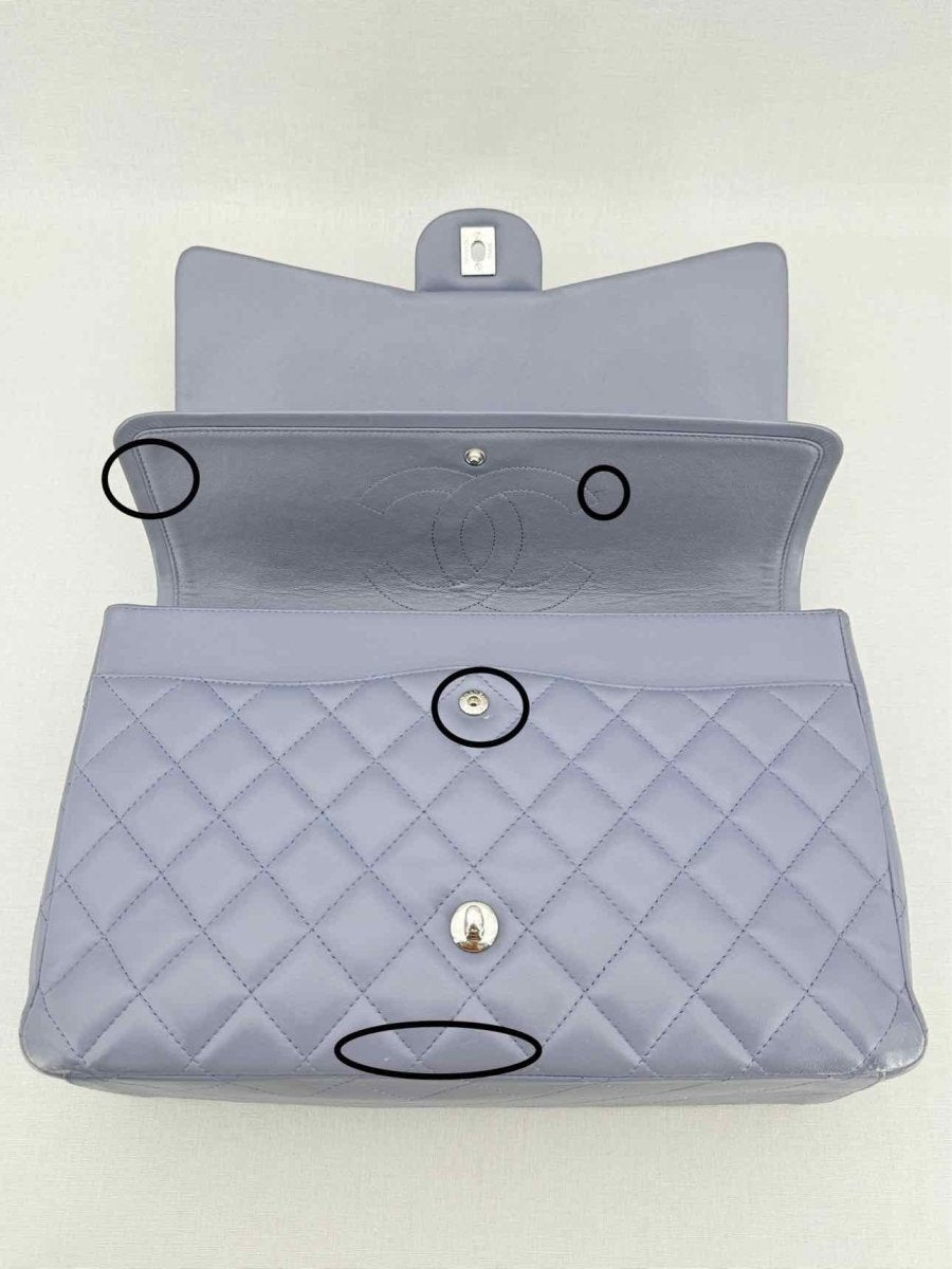 Pre - loved CHANEL Classic Double Flap Grey Quilted Shoulder Bag at Reems Closet