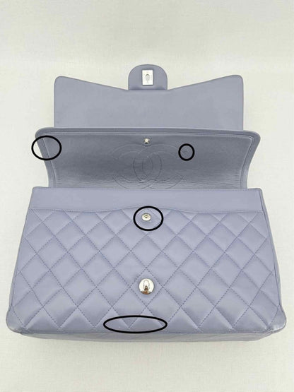 Pre - loved CHANEL Classic Double Flap Grey Quilted Shoulder Bag at Reems Closet