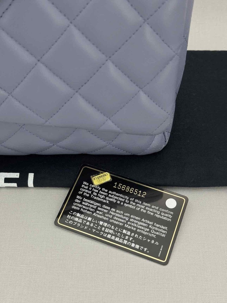 Pre - loved CHANEL Classic Double Flap Grey Quilted Shoulder Bag at Reems Closet