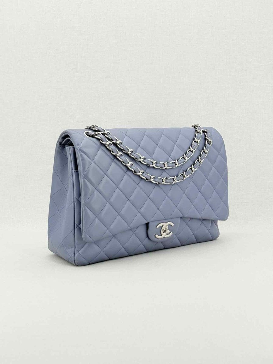 Pre - loved CHANEL Classic Double Flap Grey Quilted Shoulder Bag at Reems Closet