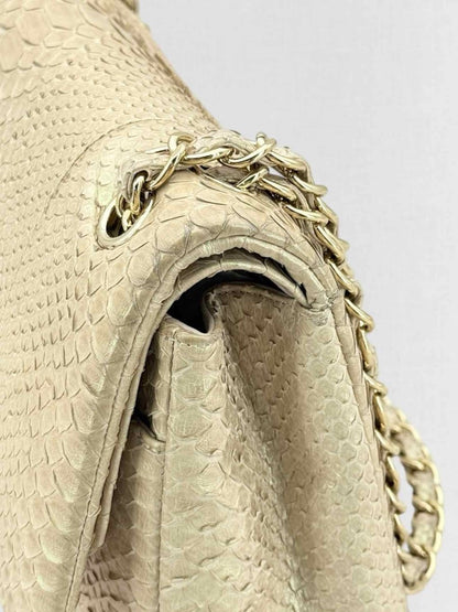 Pre - loved CHANEL Classic Metallic Beige Shoulder Bag at Reems Closet