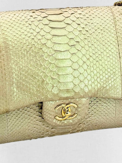 Pre - loved CHANEL Classic Metallic Beige Shoulder Bag at Reems Closet