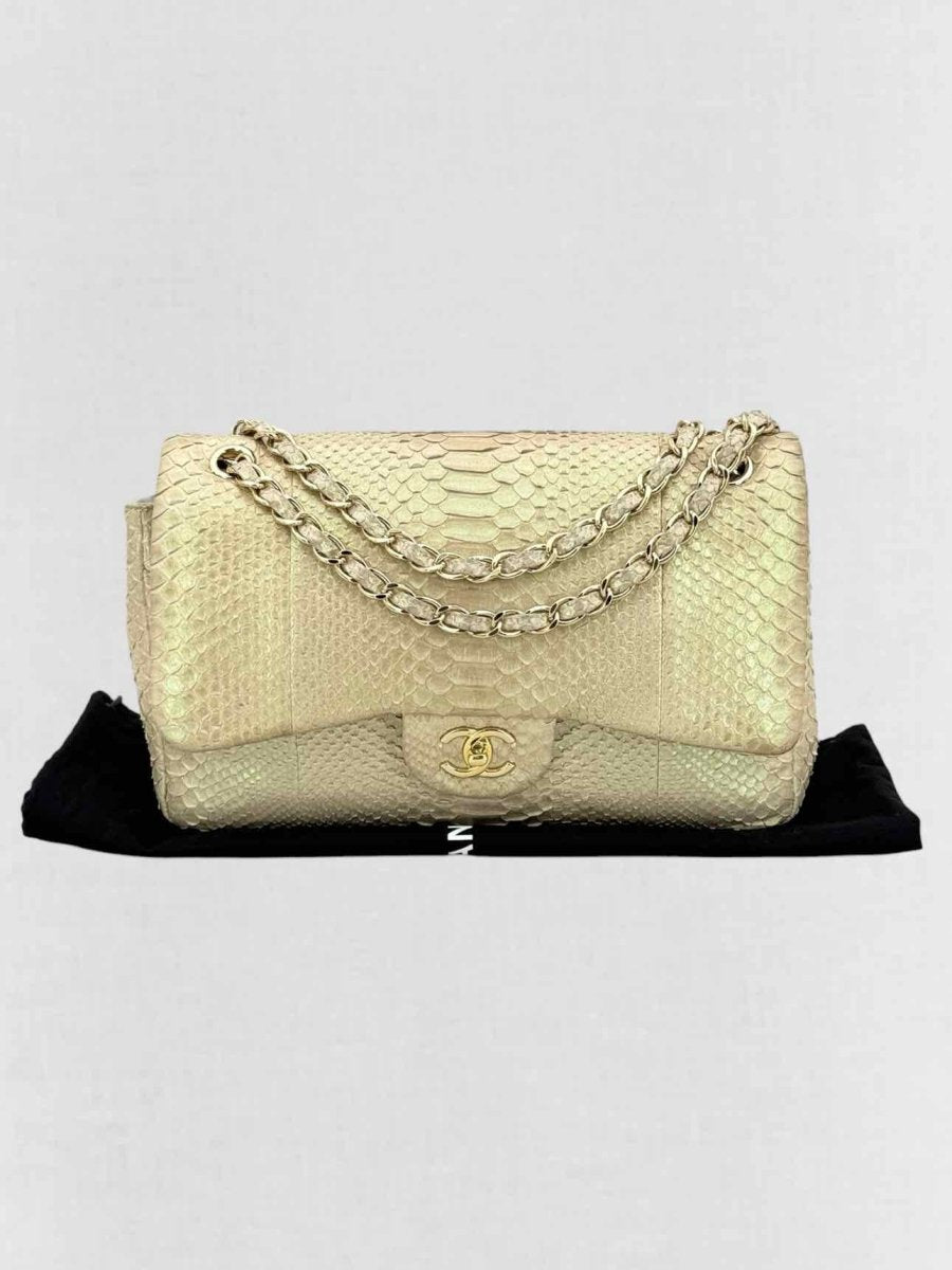 Pre - loved CHANEL Classic Metallic Beige Shoulder Bag at Reems Closet