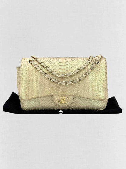 Pre - loved CHANEL Classic Metallic Beige Shoulder Bag at Reems Closet