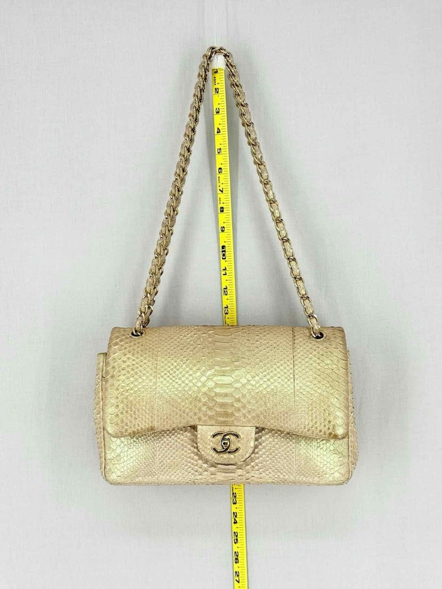 Pre - loved CHANEL Classic Metallic Beige Shoulder Bag at Reems Closet