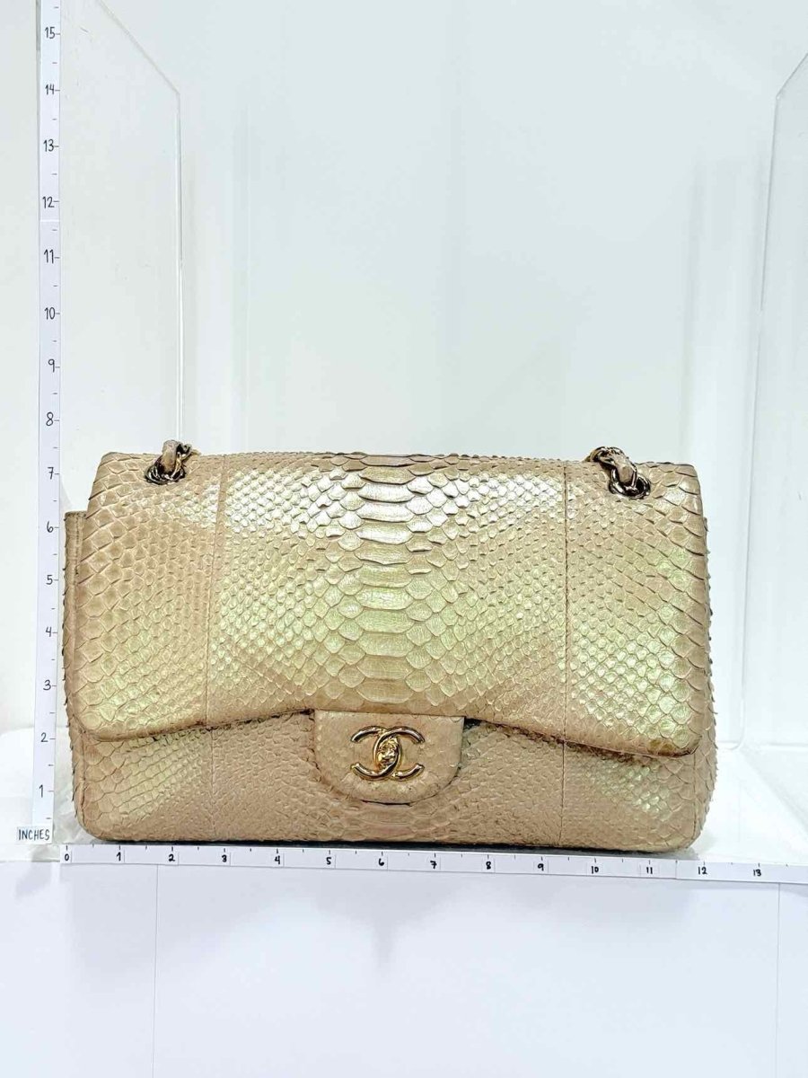 Pre - loved CHANEL Classic Metallic Beige Shoulder Bag at Reems Closet