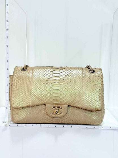 Pre - loved CHANEL Classic Metallic Beige Shoulder Bag at Reems Closet