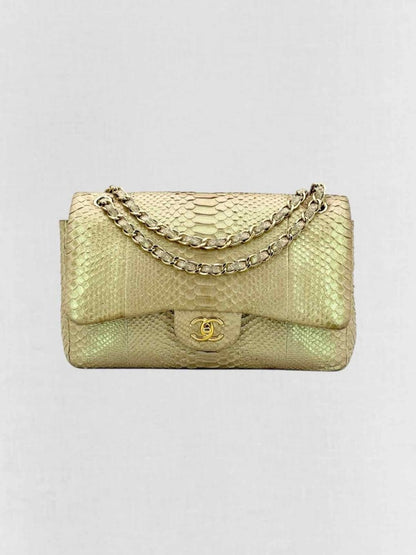 Pre - loved CHANEL Classic Metallic Beige Shoulder Bag at Reems Closet
