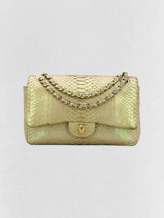 Pre - loved CHANEL Classic Metallic Beige Shoulder Bag at Reems Closet