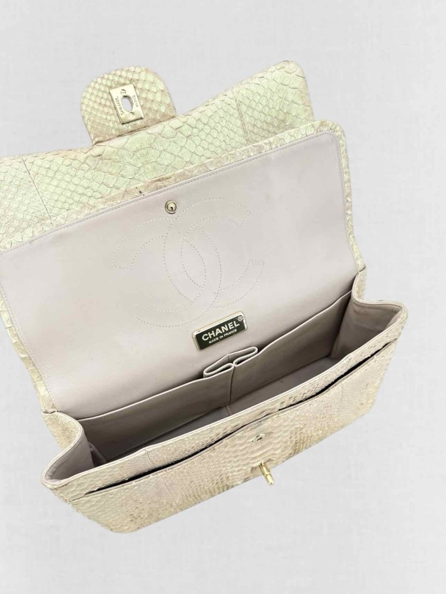 Pre - loved CHANEL Classic Metallic Beige Shoulder Bag at Reems Closet