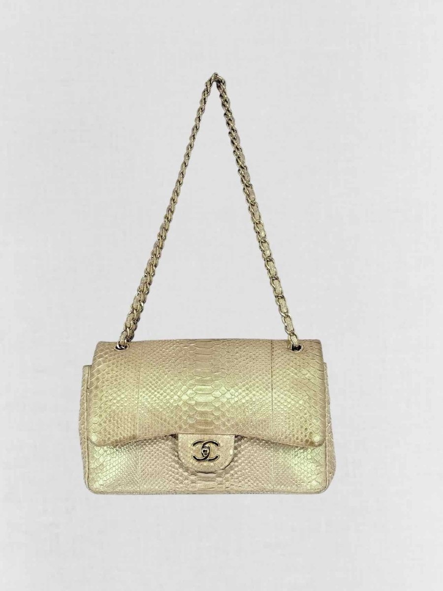 Pre - loved CHANEL Classic Metallic Beige Shoulder Bag at Reems Closet