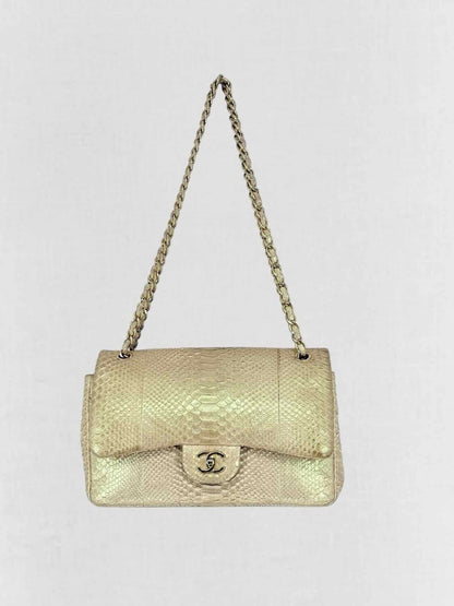 Pre - loved CHANEL Classic Metallic Beige Shoulder Bag at Reems Closet