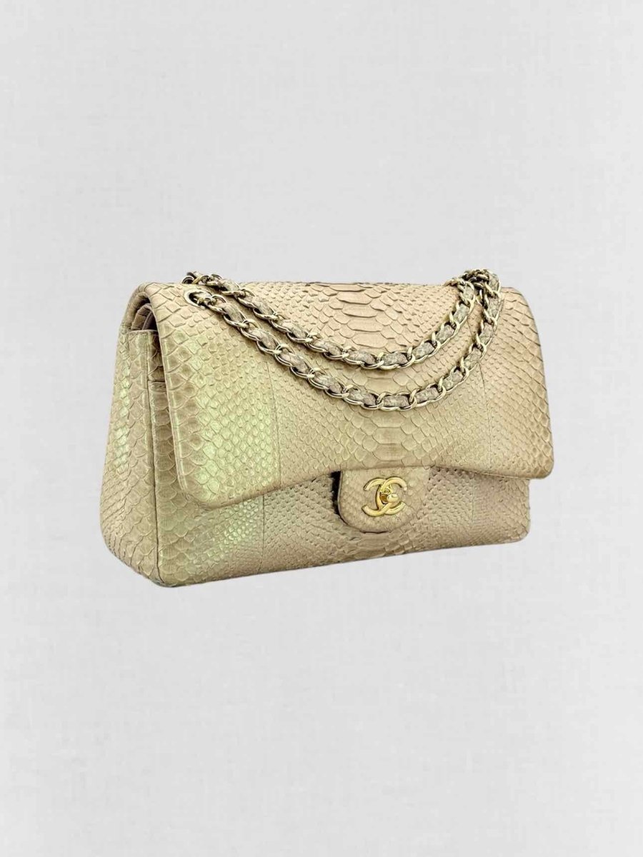 Pre - loved CHANEL Classic Metallic Beige Shoulder Bag at Reems Closet