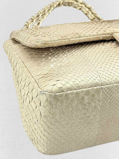 Pre - loved CHANEL Classic Metallic Beige Shoulder Bag at Reems Closet